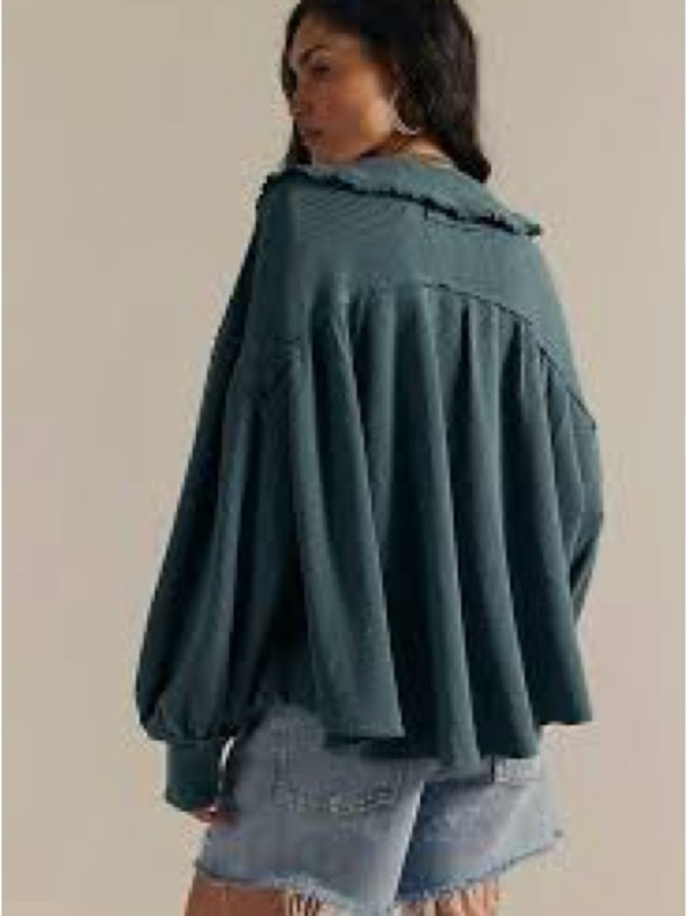 We The Free Slate Teal Button up Balloon-Sleeve Top